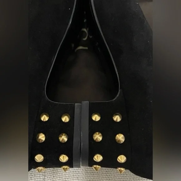NWB Gucci Jacquelyne Black Suede Gold Studded Heel Accent Pumps - Sz 6.5 - Picture 6 of 8